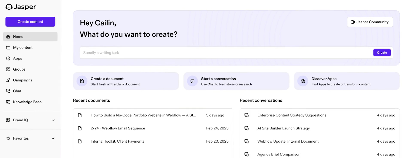 Jasper AI's interface